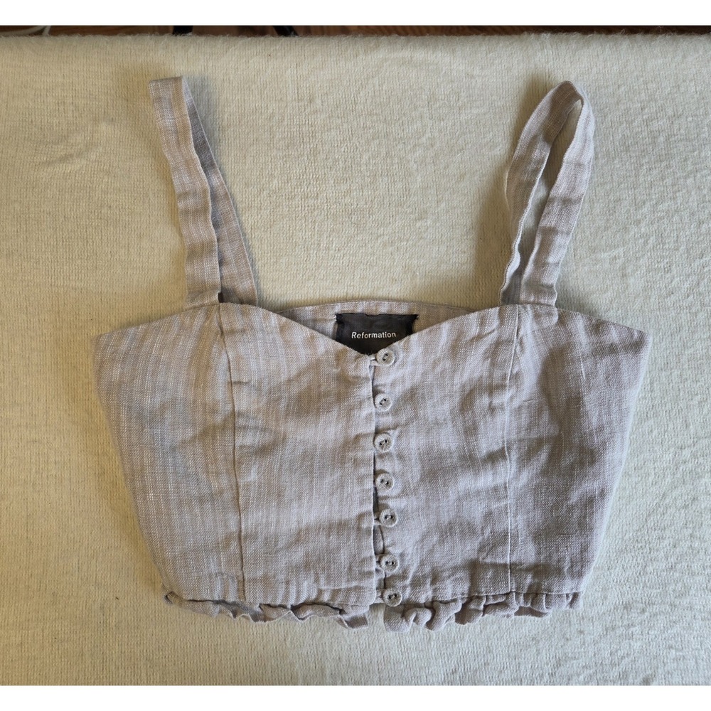 Reformation Linen Button Up Crop Top Beige See‎ Measurements For Size
